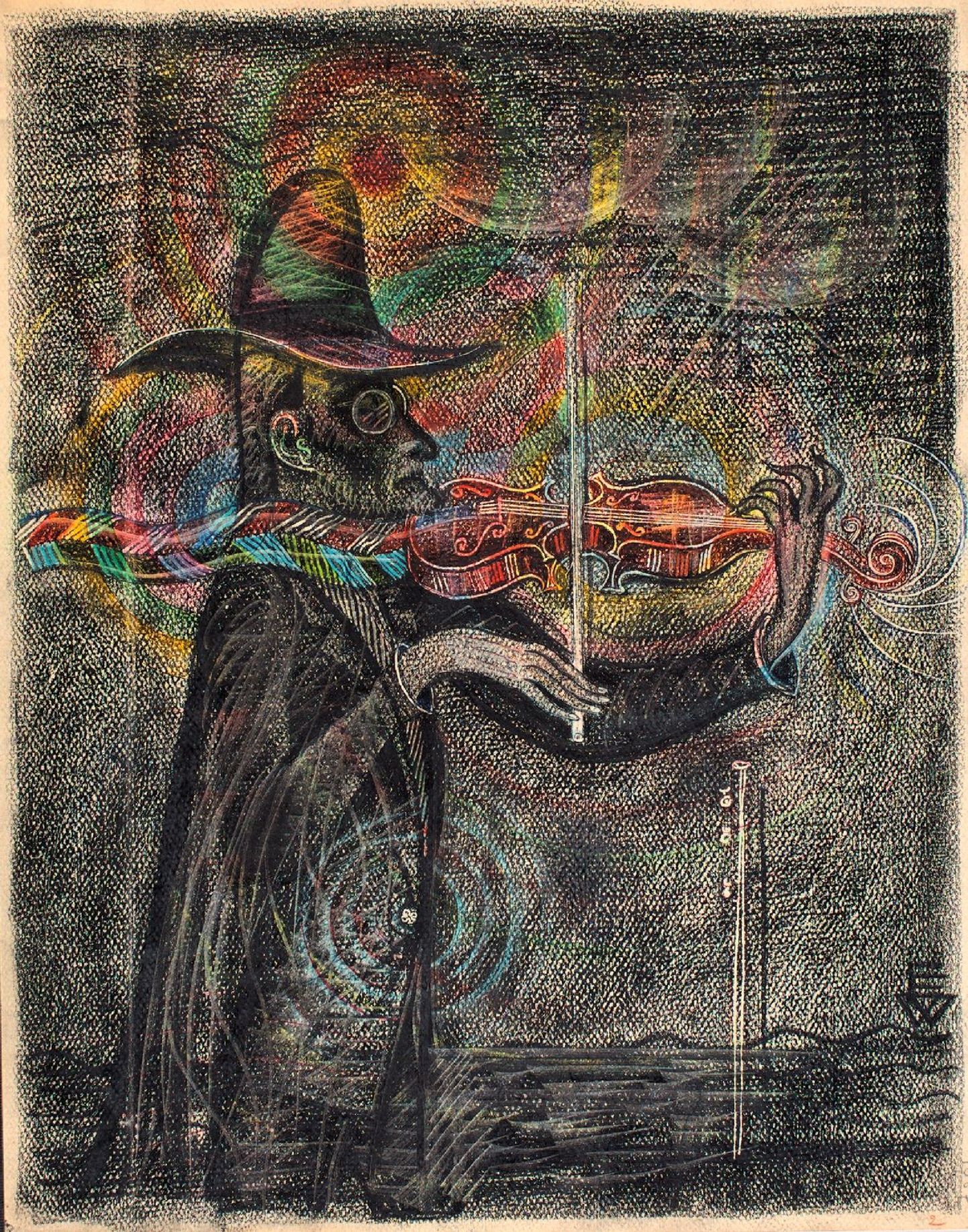 Näitusel on väljas ka Viiralti autoportreeline värviline joonistus «Viiuldaja».