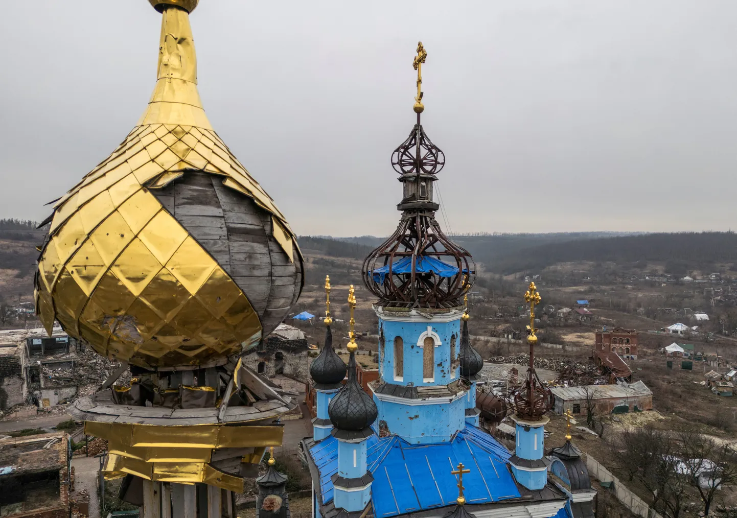 Разрушенная церковь в ходе российского вторжения в Украину. Донецкая область, февраль 2024 года