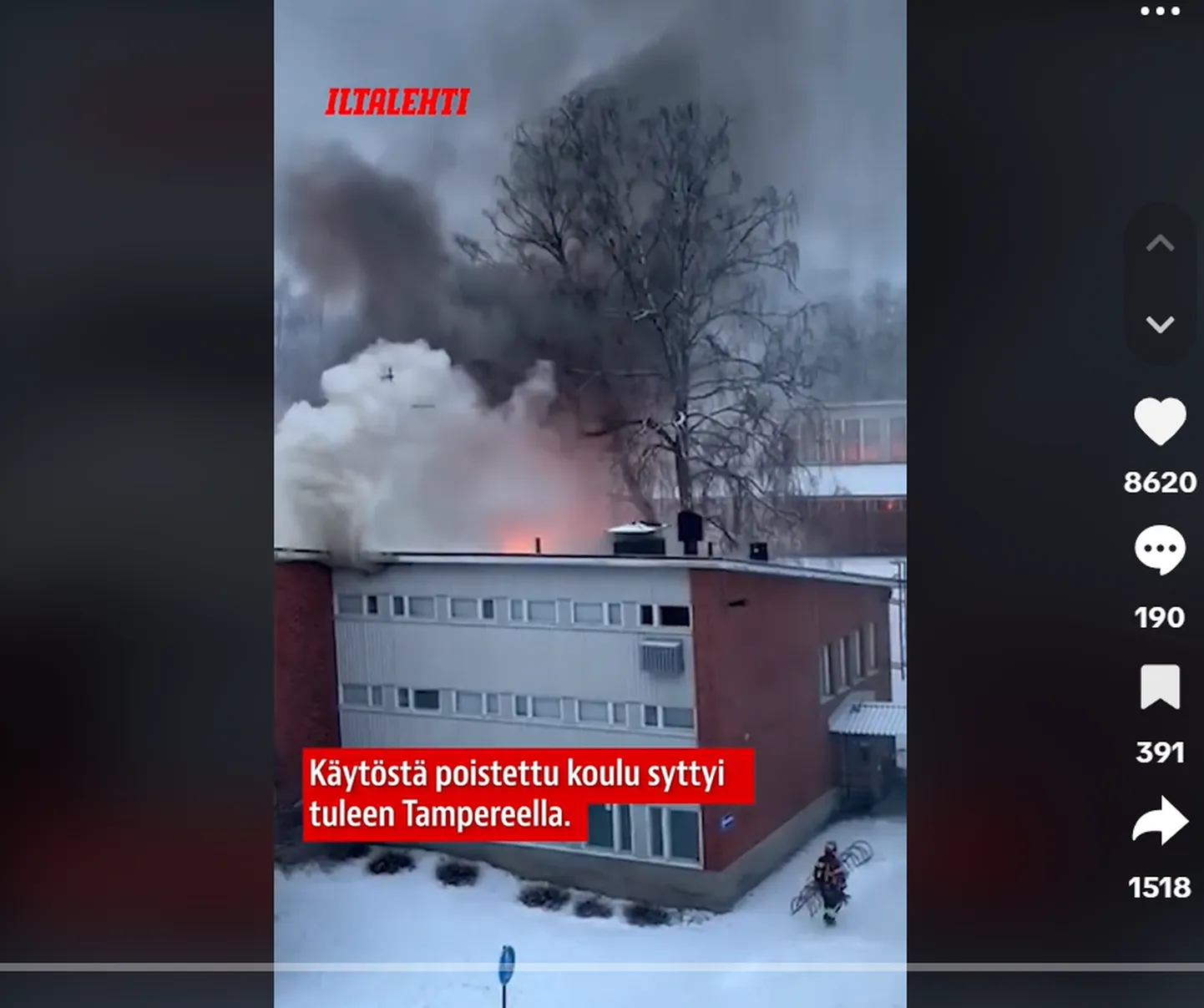 Soomes Tamperes süttis tühjana seisnud Saukonpuisto koolimaja.