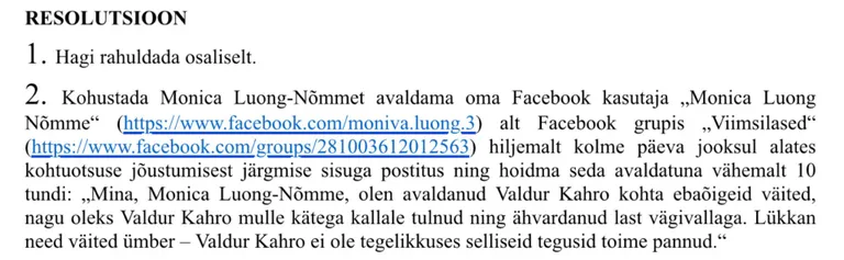 Kohtuotsuse resolutsioon.