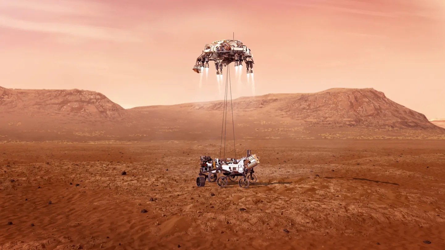 Illustratsioon, millel on kujutatud kulguri Perseverance maandumine Marsil