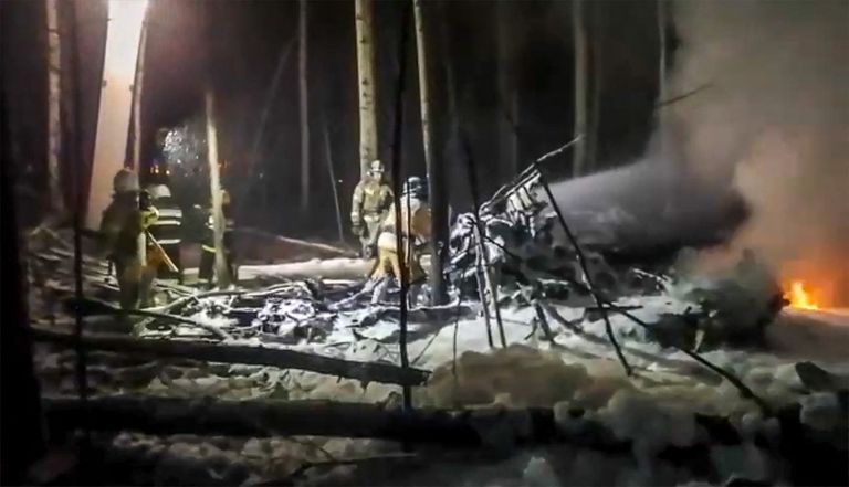 Venemaa eriolukordade ministeeriumi videokaader Irkutski lennuõnnetuse paigast