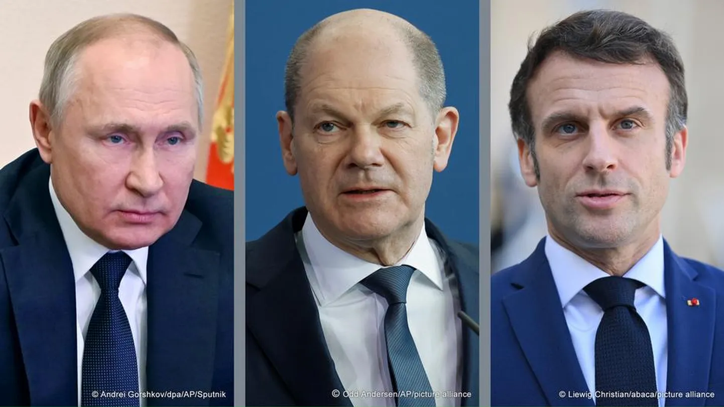 Владимир Путин, Олаф Шольц и Эмманюэль Макрон