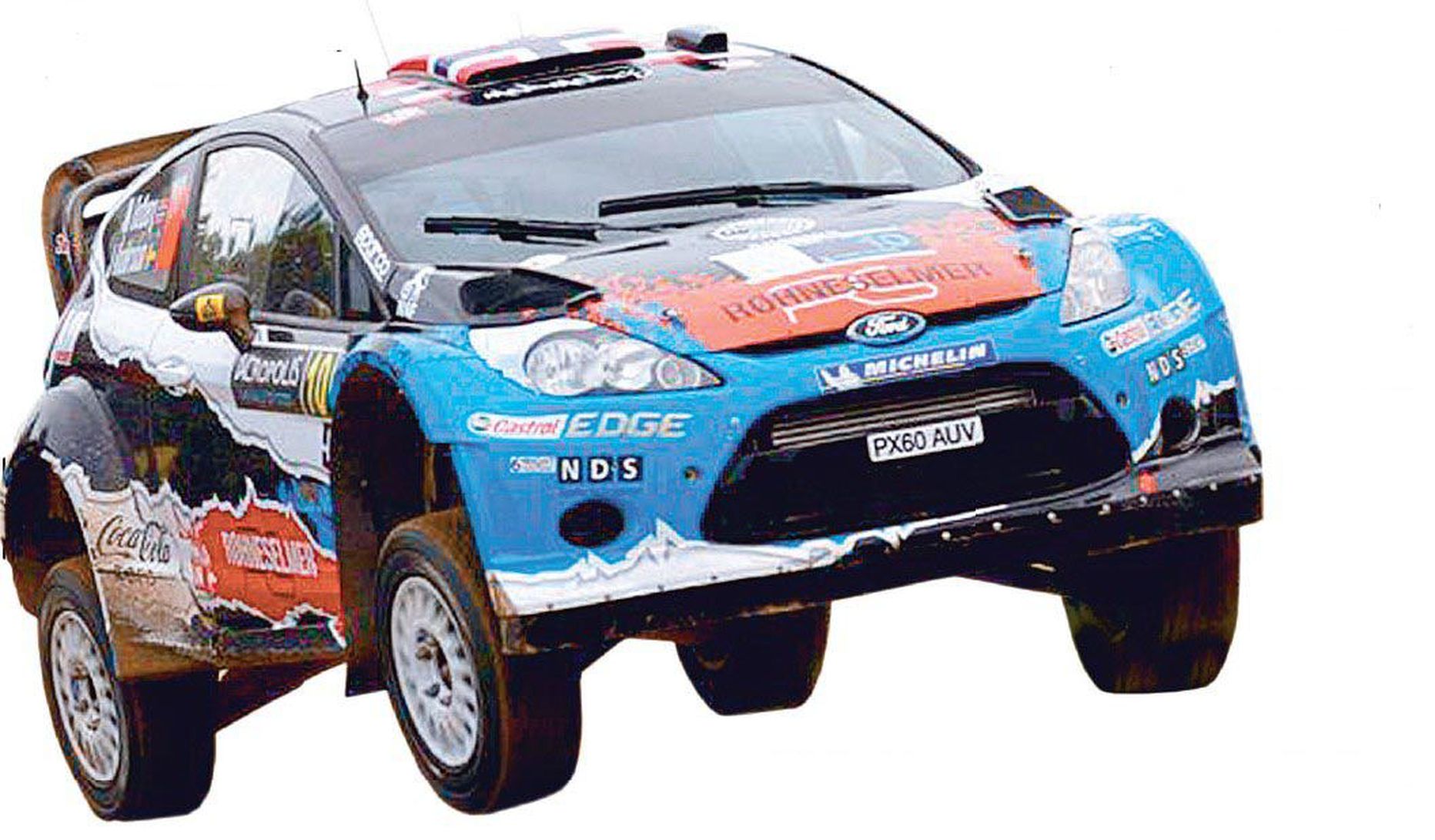 Mullu Rally Estonial võidutsenud Mats Østbergi sponsorreklaamidest kirju rallimasin.
