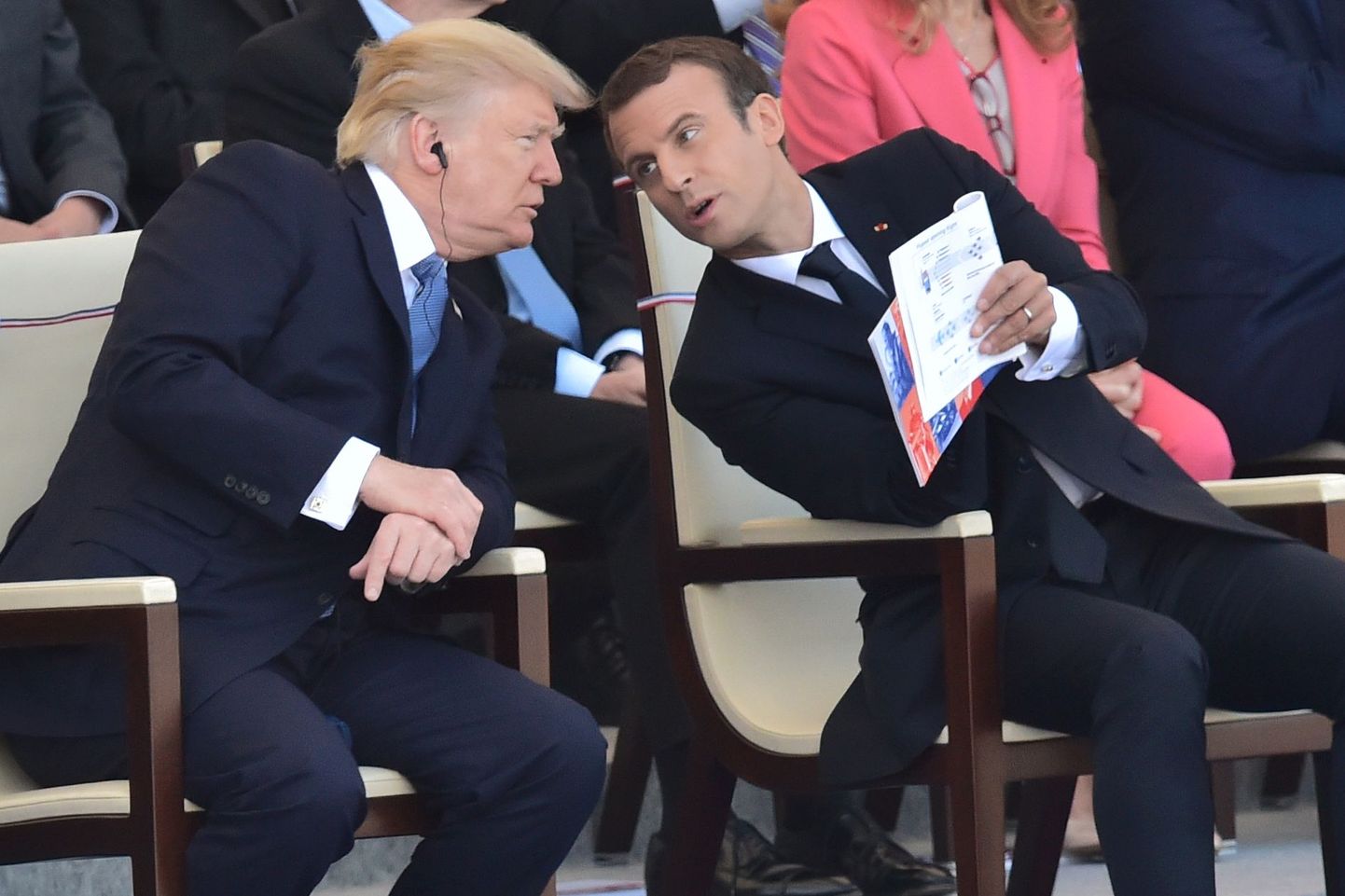 Donald Trump ja Emmanuel Macron Pariisis Bastille`i päeva paraadi vaatamas.