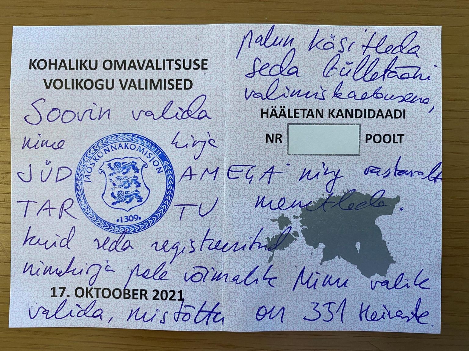 Kehtetu hääletussedel.