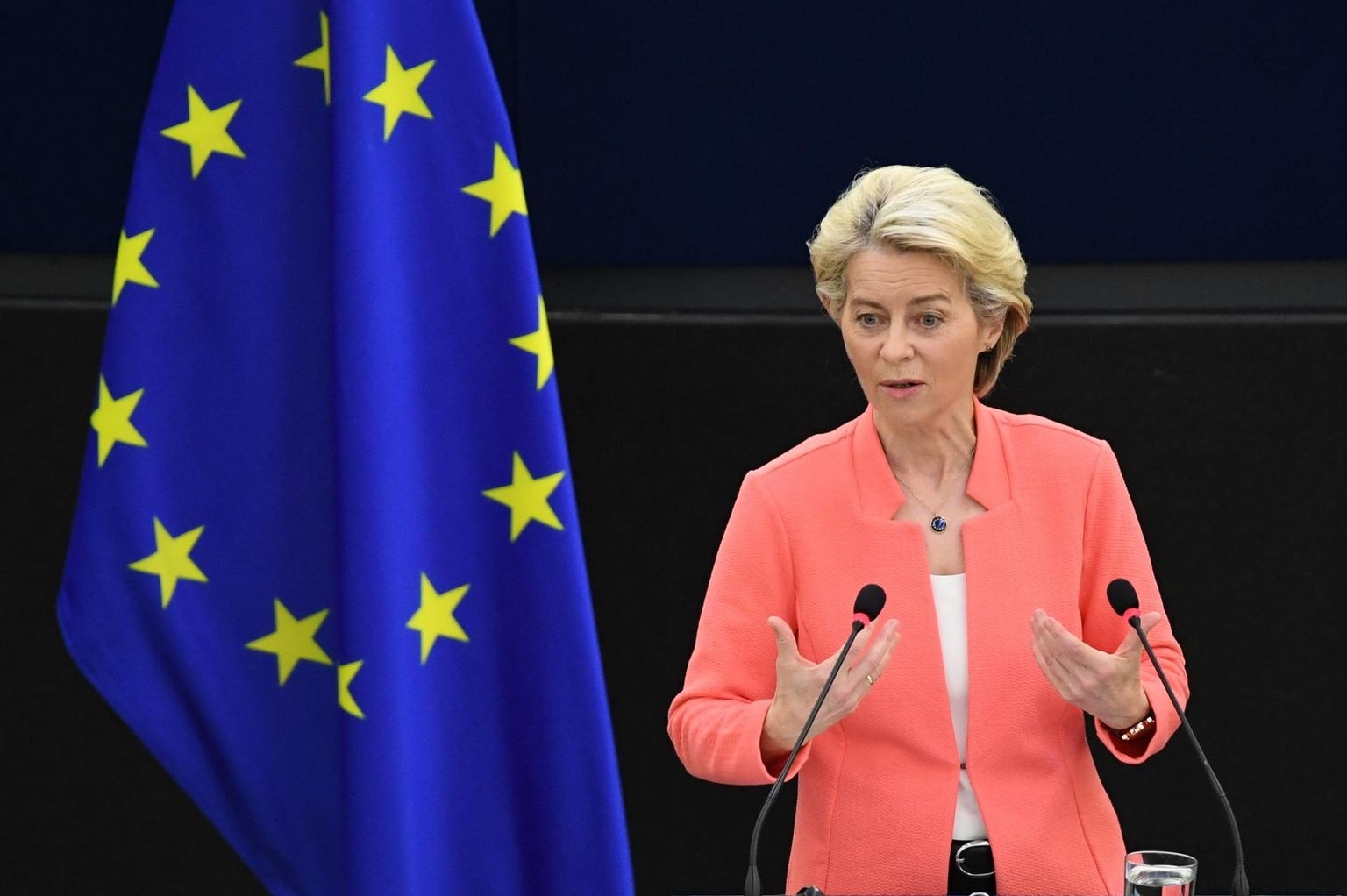 Euroopa Komisjoni president Ursula von der Leyen Euroopa Parlamendi ees kõnet pidamas 15.09.2021