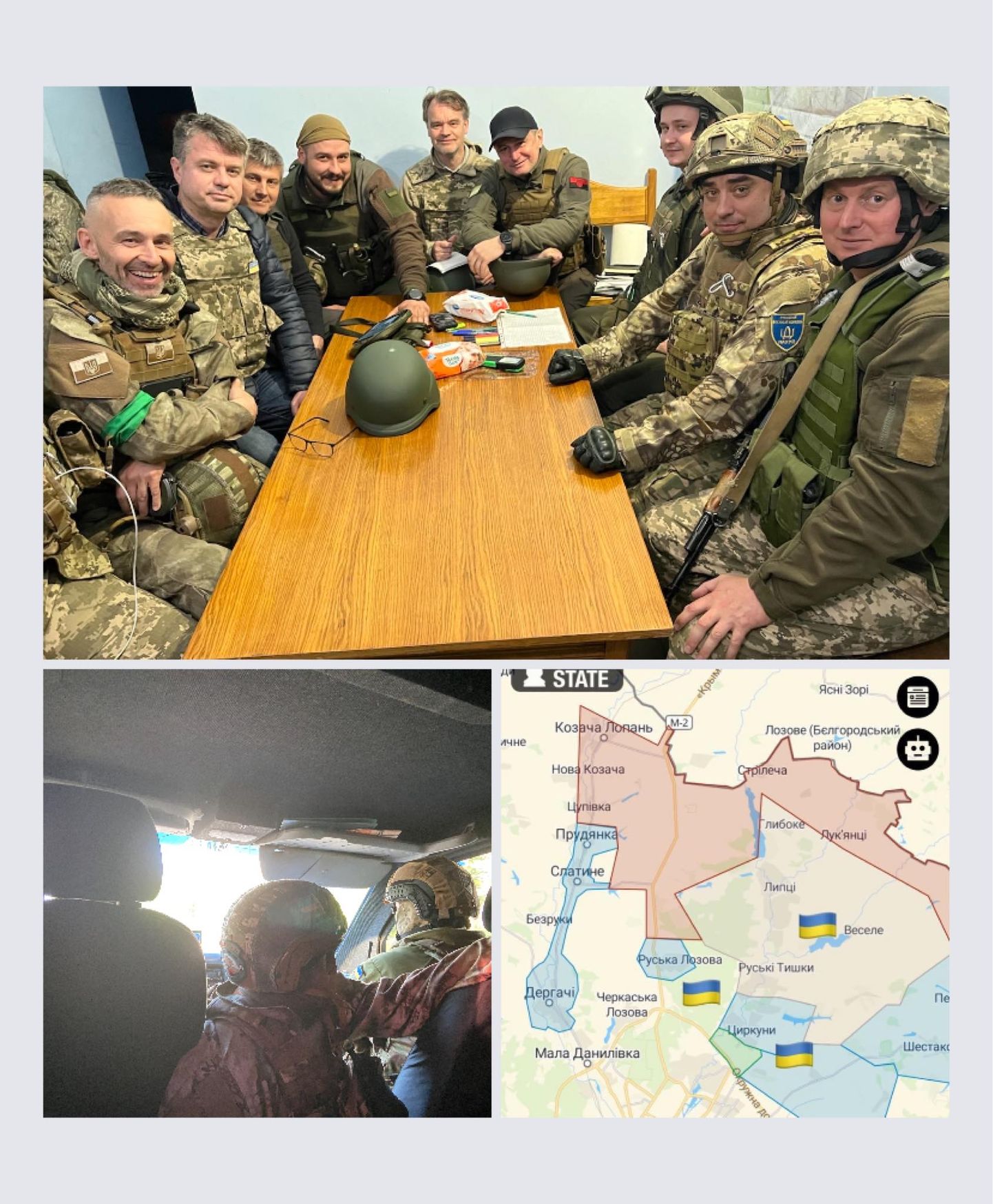 Урмас Рейнсалу вместе с украинскими солдатами в командном пункте.