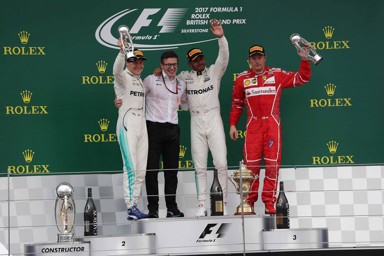 Silverstone'i GP: võitja Lewis Hamilton, teine Valtteri Bottas ja kolmas Kimi Räikkönen