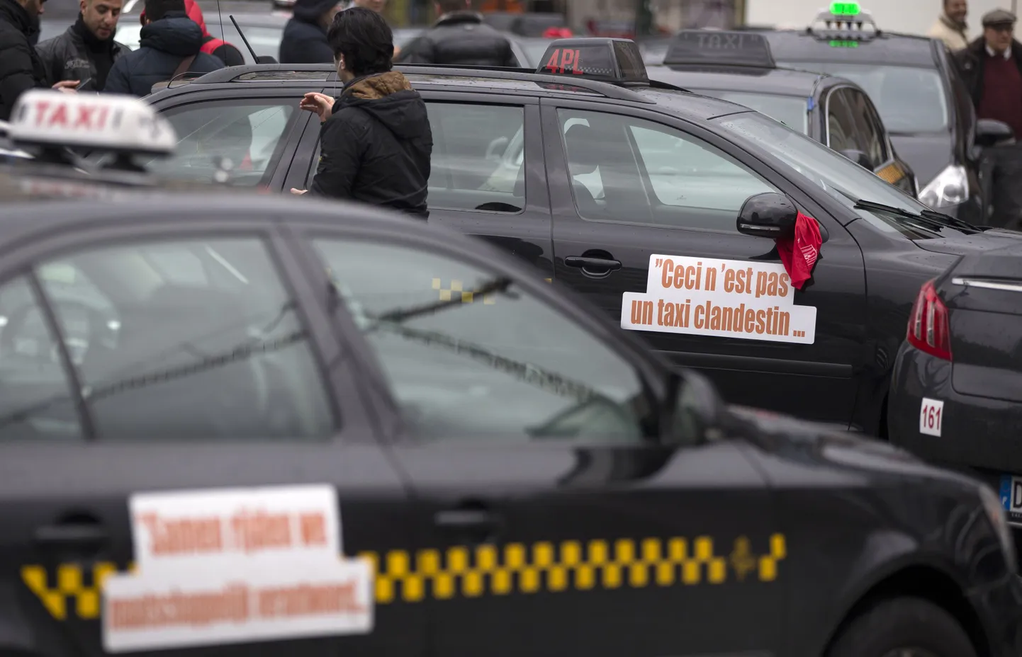 Täna Brüsselis toimunud taksojuhtide protest.