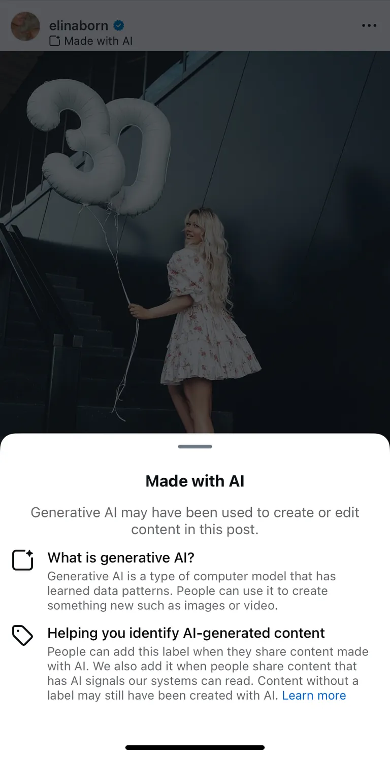 Instagram annab märku, et postituse loomisel võidi kasutada tehisintellekti abi.