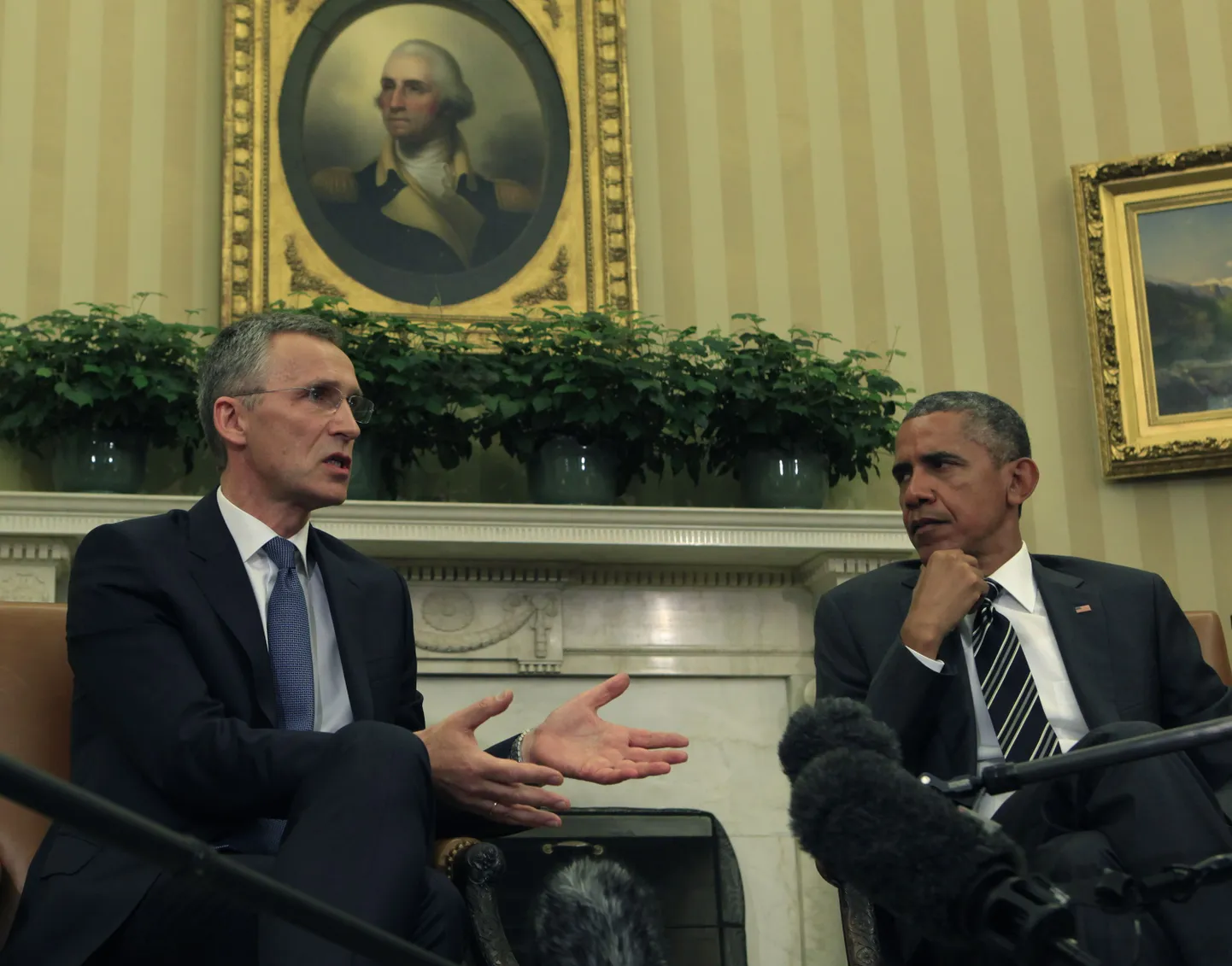 NATO peasekretär Jens Stoltenberg Valges Majas kohtumas president Barack Obamaga.
