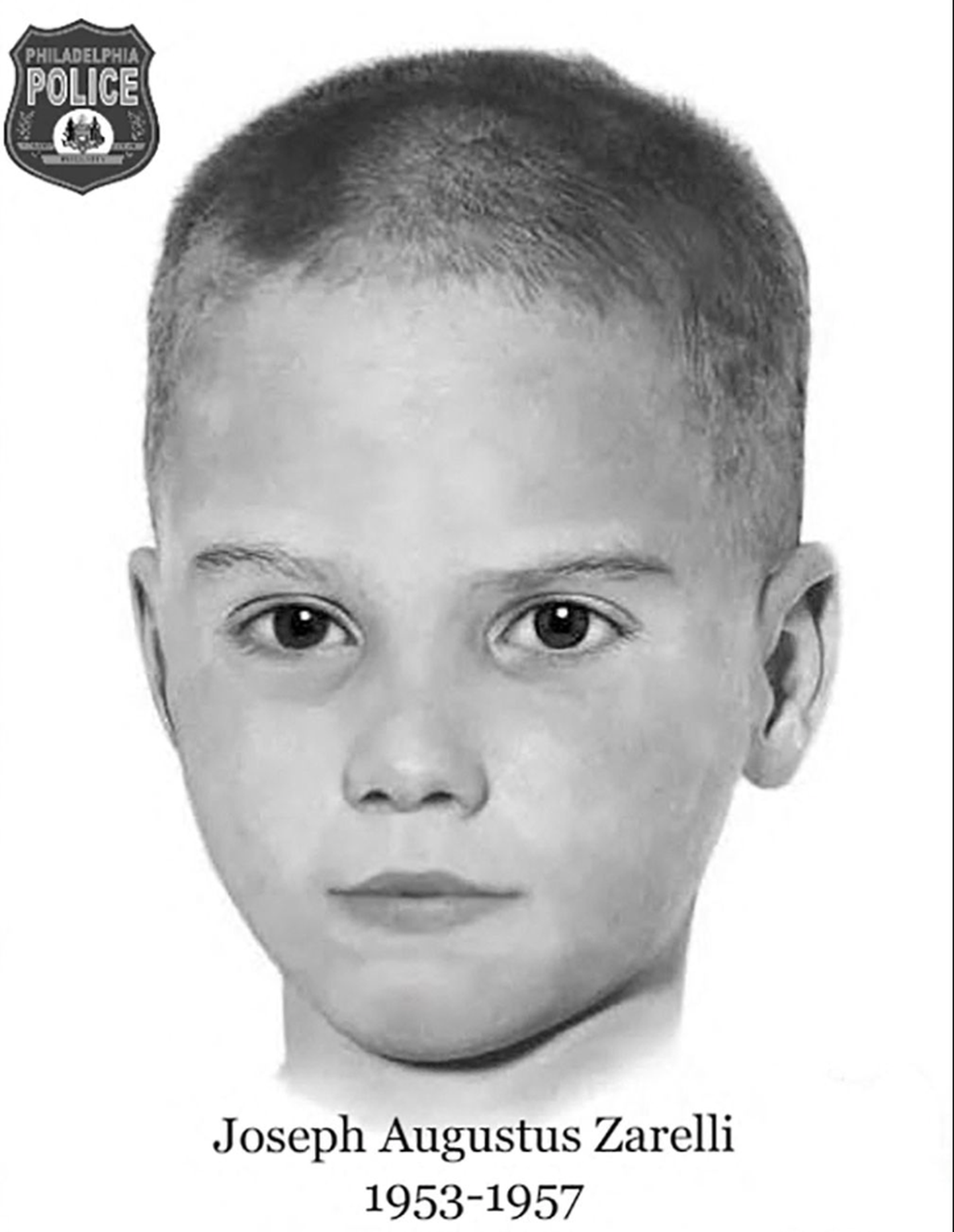 USA Philadelphia politseikunstniku joonistus Joseph Augustus Zarellist. Nüüd tehti kindlaks, et tegemist oli Zarelliga, kelle surnukeha leiti 1957. aastal. Poiss oli surres nelja-aastane