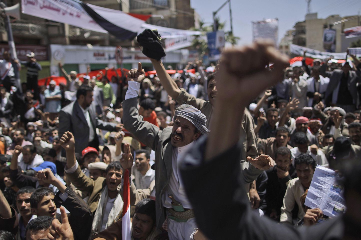 Jeemeni elanikud nõuavad presidendi lahkumist. Pilt on tehtud Adenis.