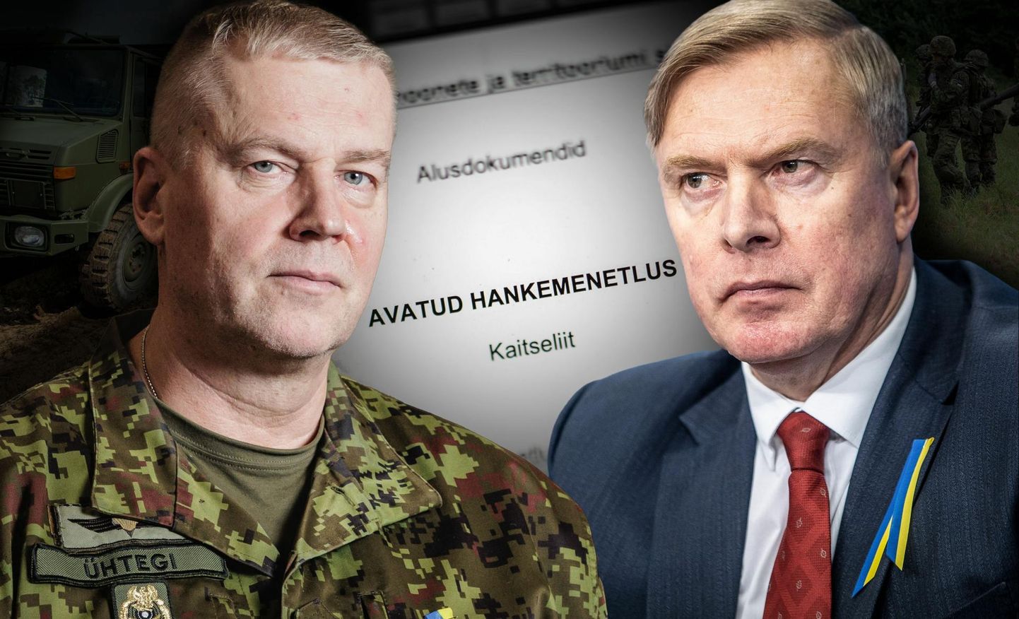 Kaitseminister Kalle Laaneti (paremal) sõnul puudub Kaitseliidu keskkogul ministri otsuste üle vetoõigus. Riho Ühtegi sellega ei nõustu.