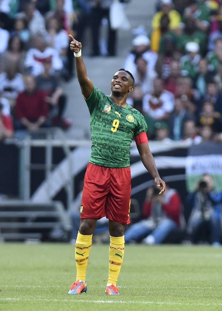 Samuel Eto`o 2014. aastal pärast sõprusmängus Saksamaaga Kameruni eest löödud väravat. 