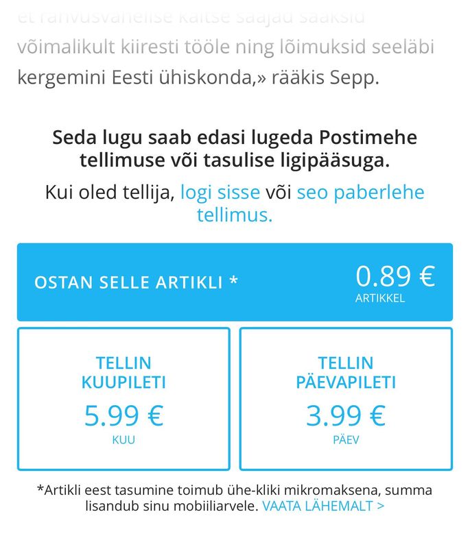 Postimehe mobiilis saab nüüd tasulisi artikleid osta ka ühekaupa