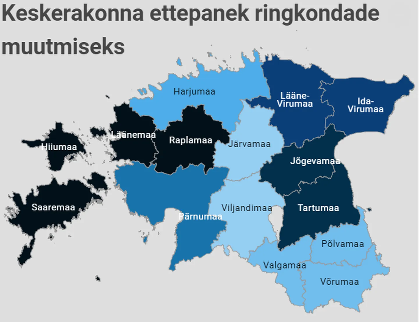 Keskerakonna ettepaneku järgi oleks Virumaa üks valimisringkond, Raplamaa oleks aga koos Hiiu-, Saare- ja Läänemaaga. Eraldi ringkond oleks ka Lasnamäe, Kristiine oleks koos Kesklinna ja Pirita linnasadega.