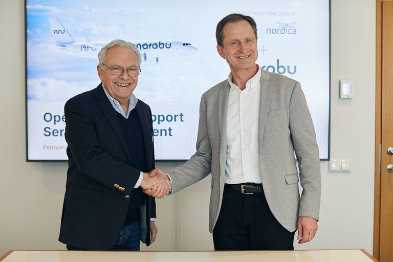 Marabu juhatuse esimees Paul Schwaiger (paremal) ning Nordica juht Jan Palmer koostöölepingut allkirjastamas.