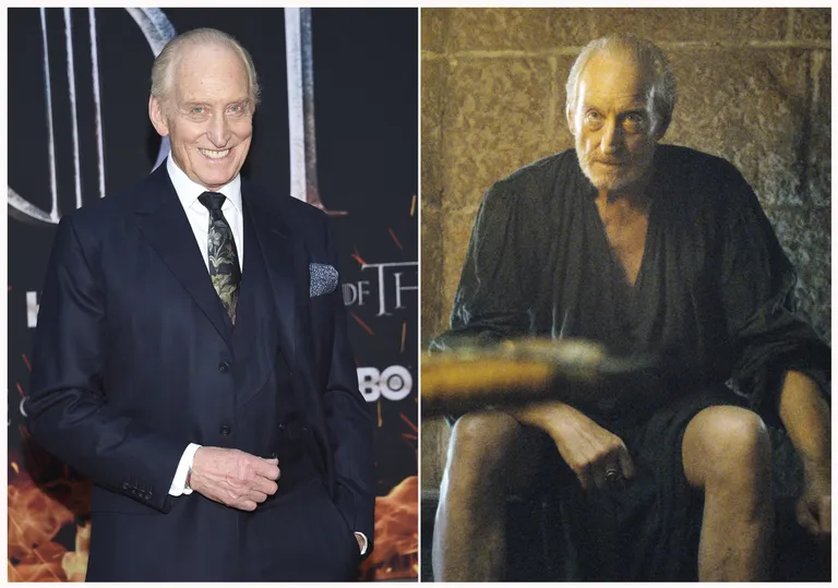 Charles Dance tegelikus elus ja «Troonide mängu» tegelase Tywin Lannisterina (paremal)