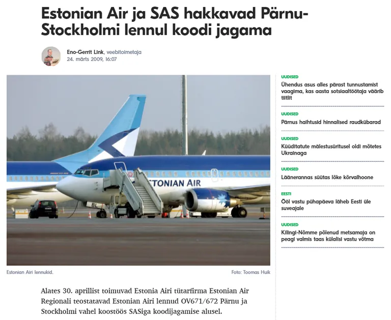 Stockholmi ja Pärnu vahel lennati ka 13 aasta eest.