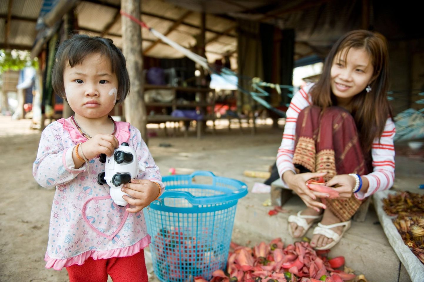 Naine Laose läänepiiri lähistel Donsaos puuvilju puhastamas. Töö pole seal kandis midagi, mida teha kellast kellani, vaid see võetakse ette, kui tekib tahtmine või vajadus.