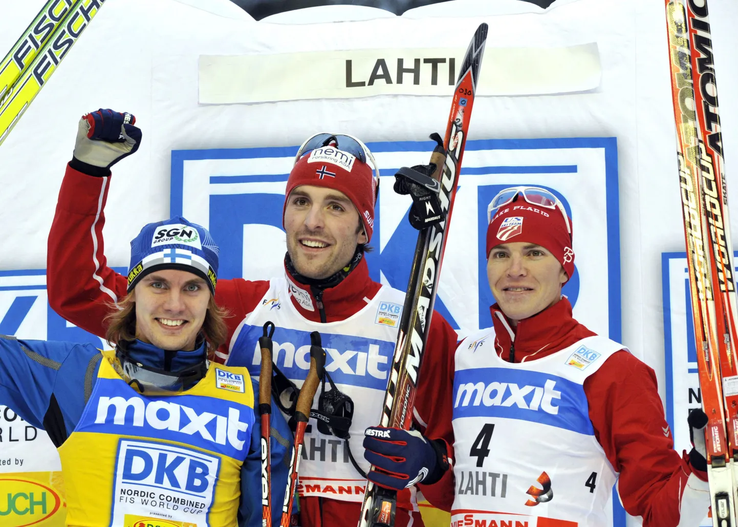 Anssi Koivuranta (vasakul), Magnus Moan ja Bill Demong.
