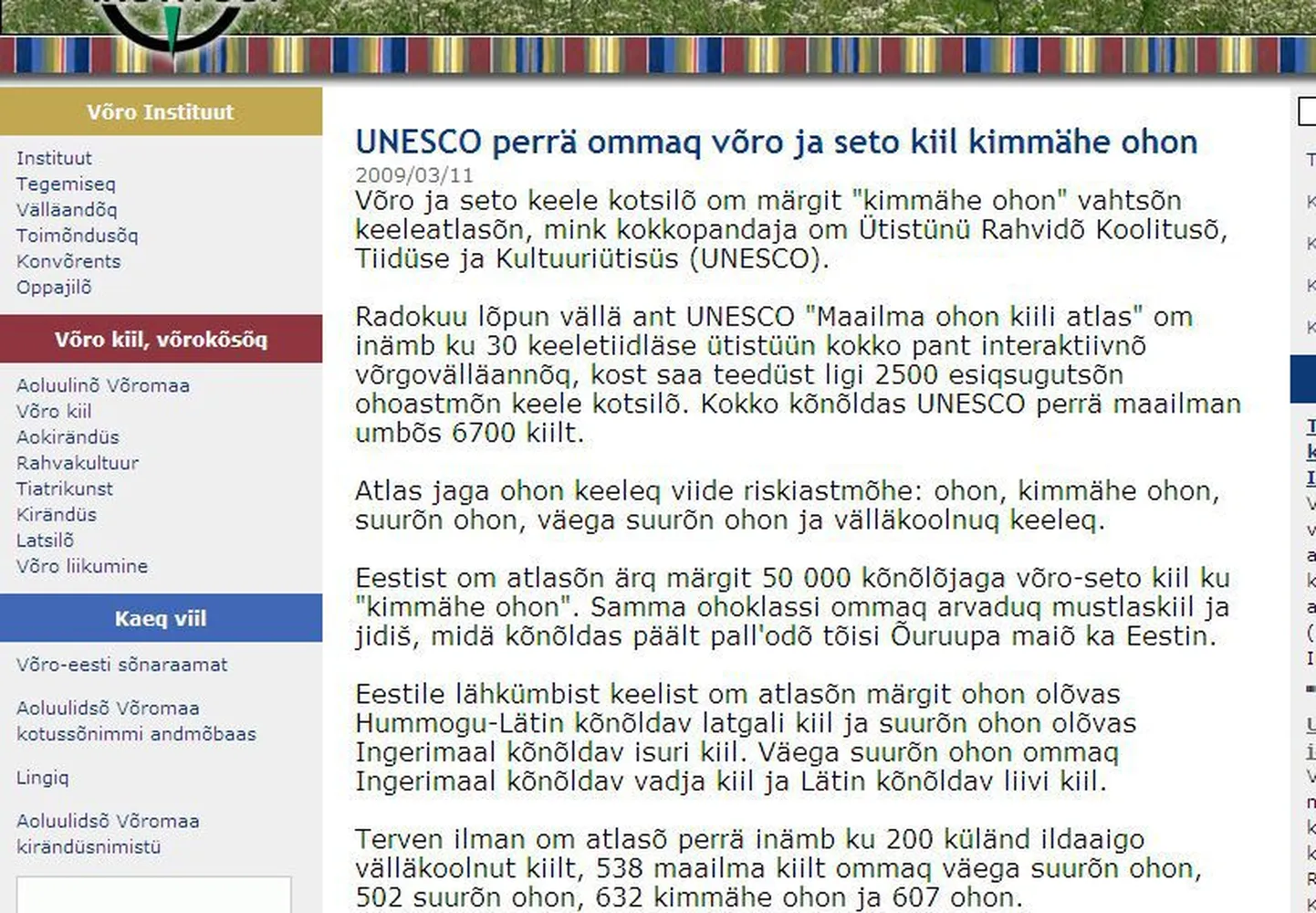 Võrukeelne pressiteade.