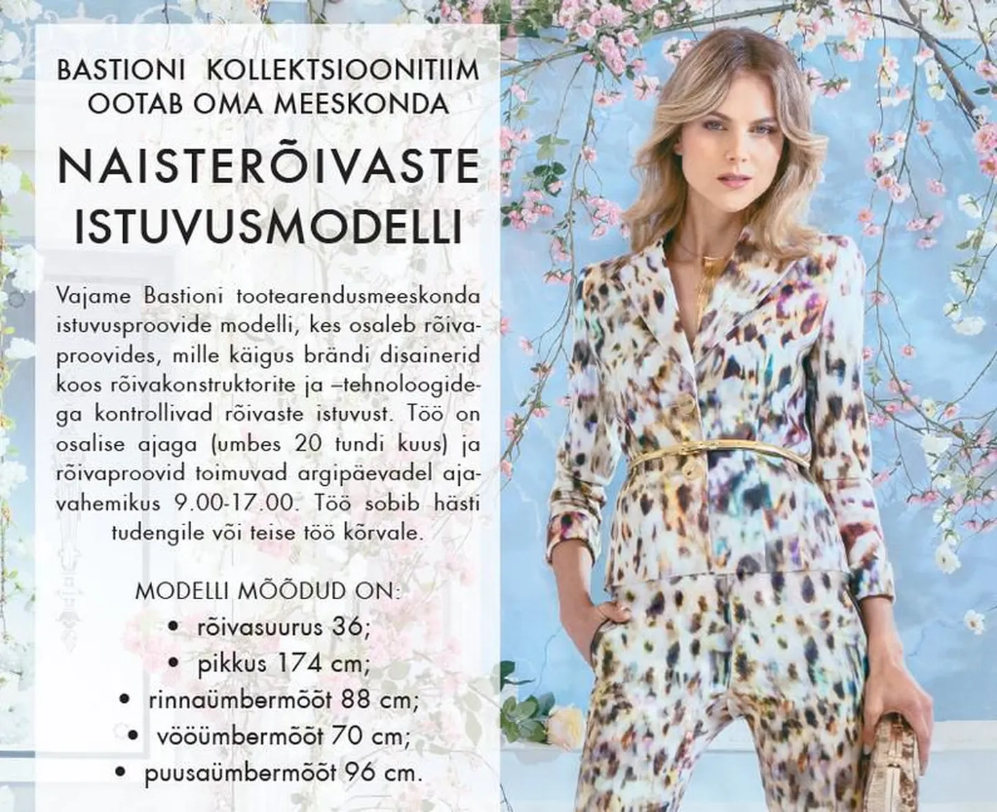 Bastioni töökuulutus naisterõivaste istuvusmodellile.