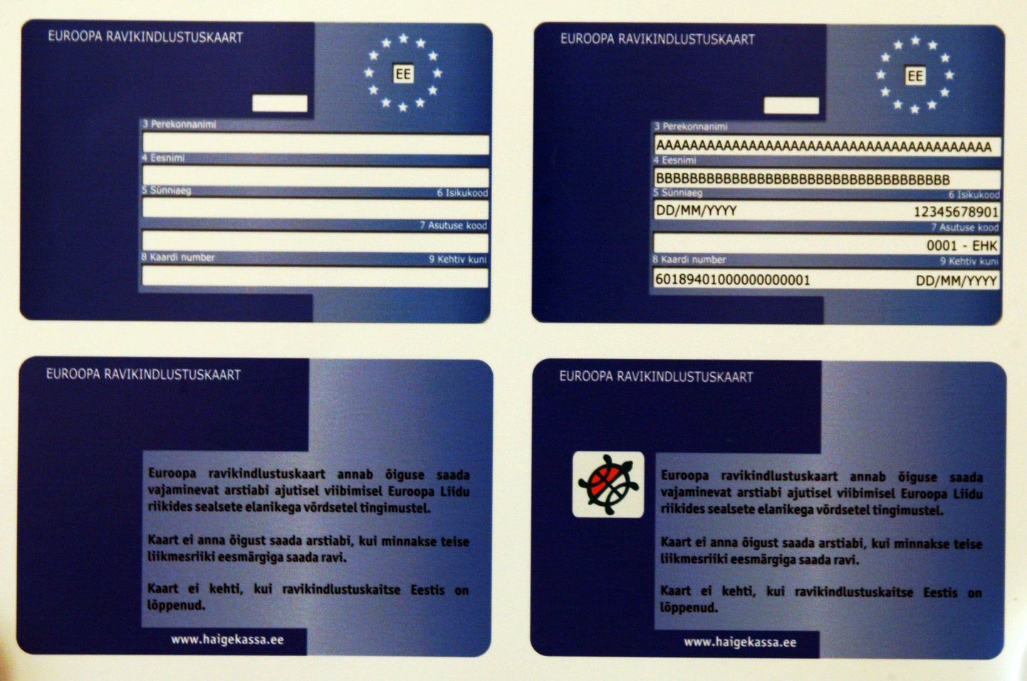 Euroopa ravikindlustuskaardi näidised.