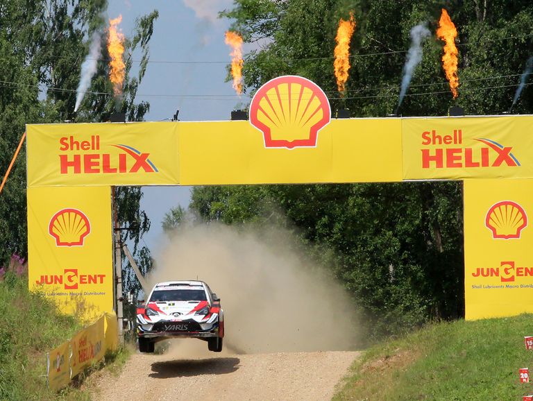Ott Tänak-Martin Järveoja Toyota Yaris WRC-autoga 2018. aastal Shell Helix Rally Estonial.