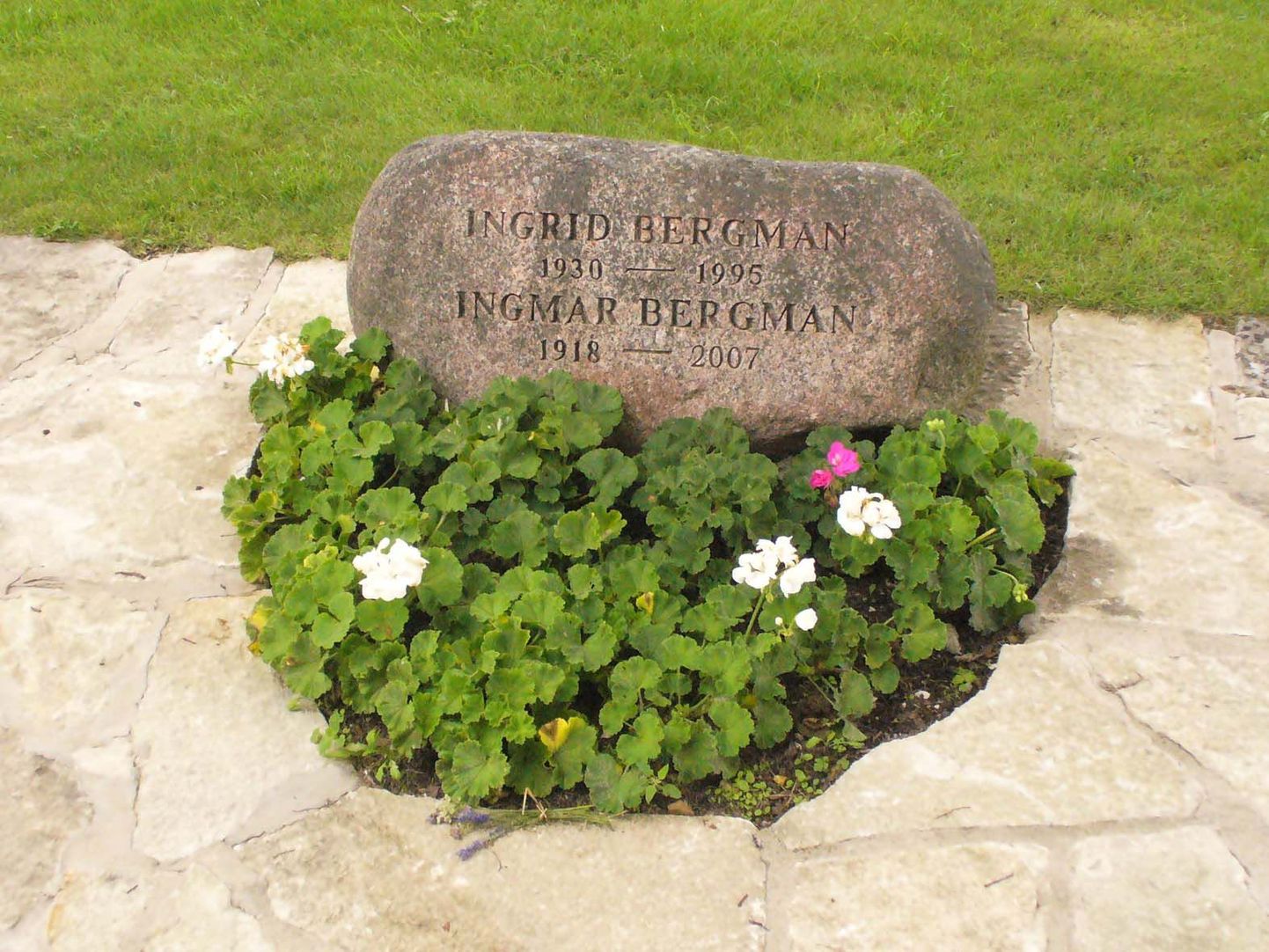 Maailmakuulsa filmimehe Ingmar Bergmani viimset puhkepaika Fårö kirikuaias tähistab lihtne maakivi.