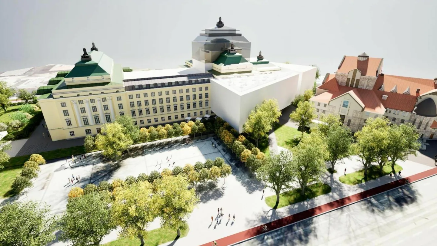 Tallinna linnaplaneerimise ameti välja pakutud Estonia juurdeehitise lahendus, mille mõju oleks väiksem kui rahvusooperi soovitud variandil.