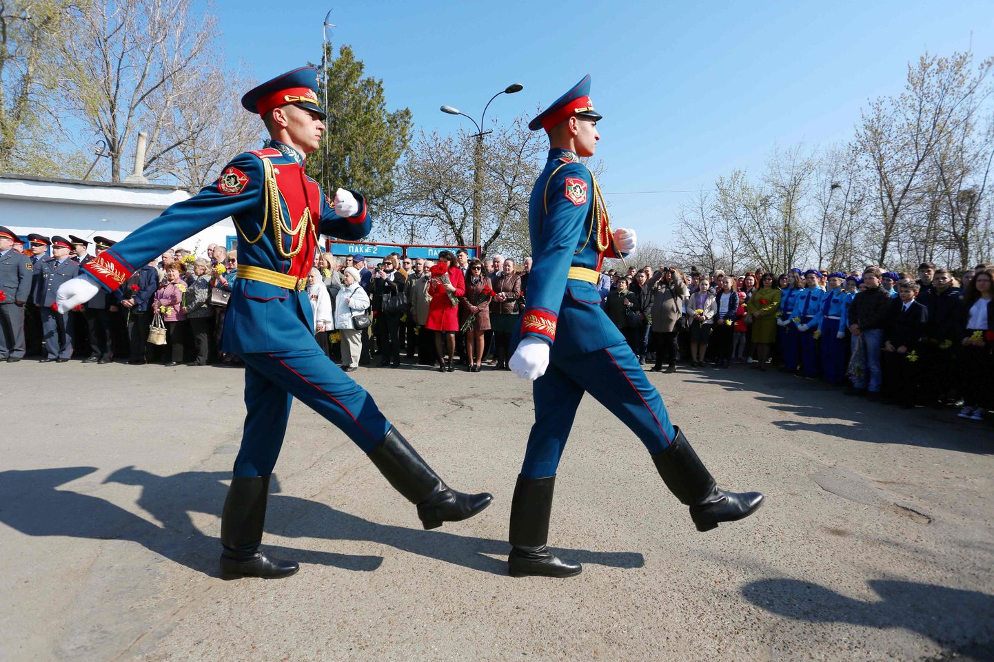 Soldiers march a people mark 'Day of Republic' in the center of Tiraspol, capital of self-proclaimed Moldovan Republic of Transnistria on April 1, 2017.

Kiev has long suspected that Russia never intended to seize Ukraine's east but to create a "frozen conflict": a festering wound that allows the Kremlin to meddle at will and hamper any moves closer to the West.
The scenario has been repeated before when Moscow decided to support two breakaway regions in ex-Soviet Georgia. / AFP PHOTO / Aleksey FILIPPOV