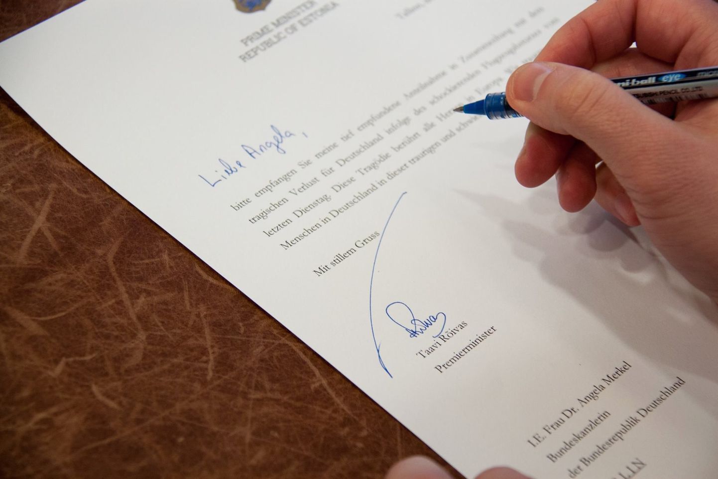 Peaminister Taavi Rõivase kiri Saksa kantslerile Angela Merkelile.