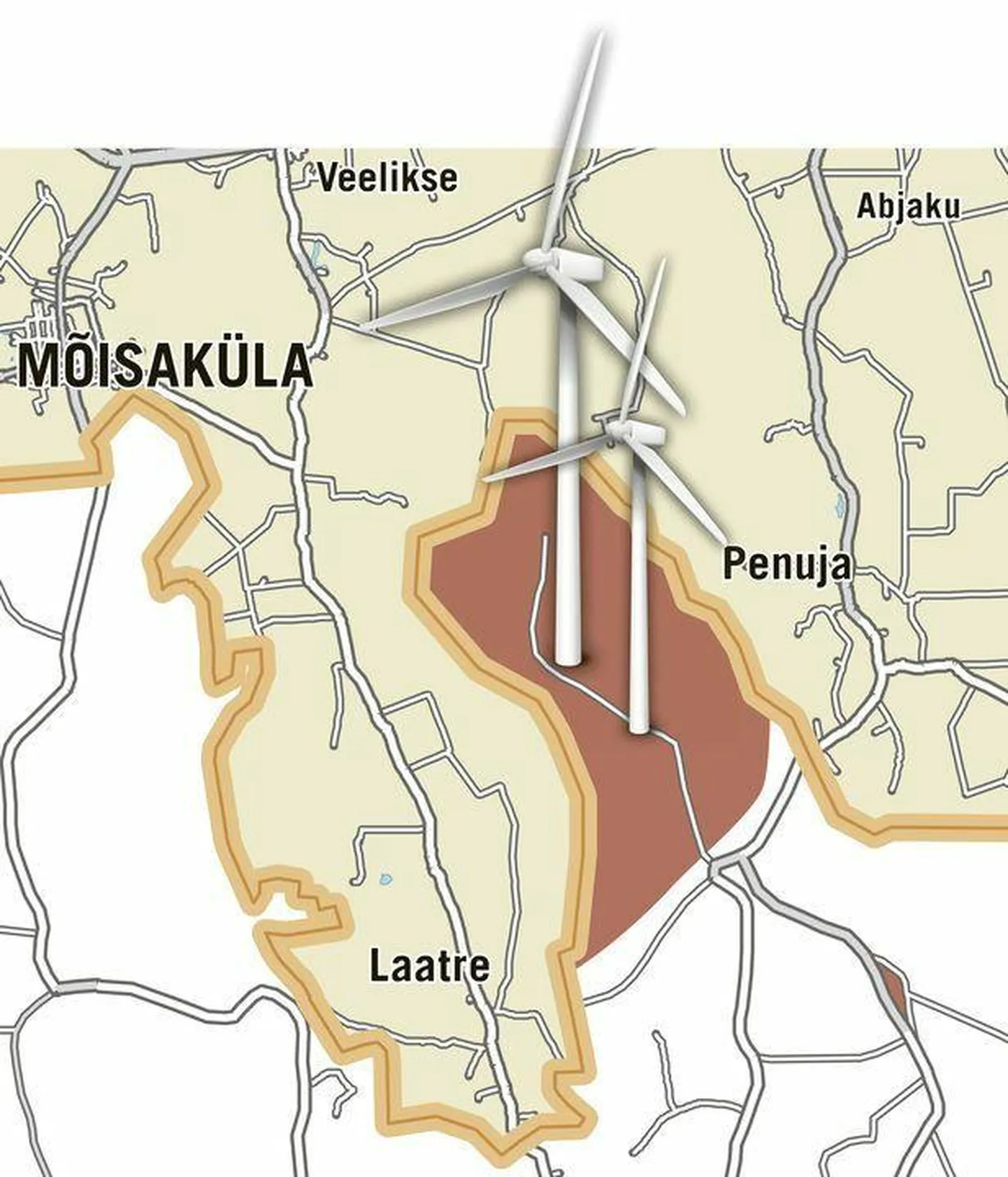 Eesti ja Läti piir jookseb nii, et Laatre ja Penuja vahele tekib Läti paun. Seal inimesi ei ela ja just sinna lubavad lõunanaabrid lahkelt 19 tuulikut rajada, sest lätlasi endid pöörlevad hiiglased ei sega.