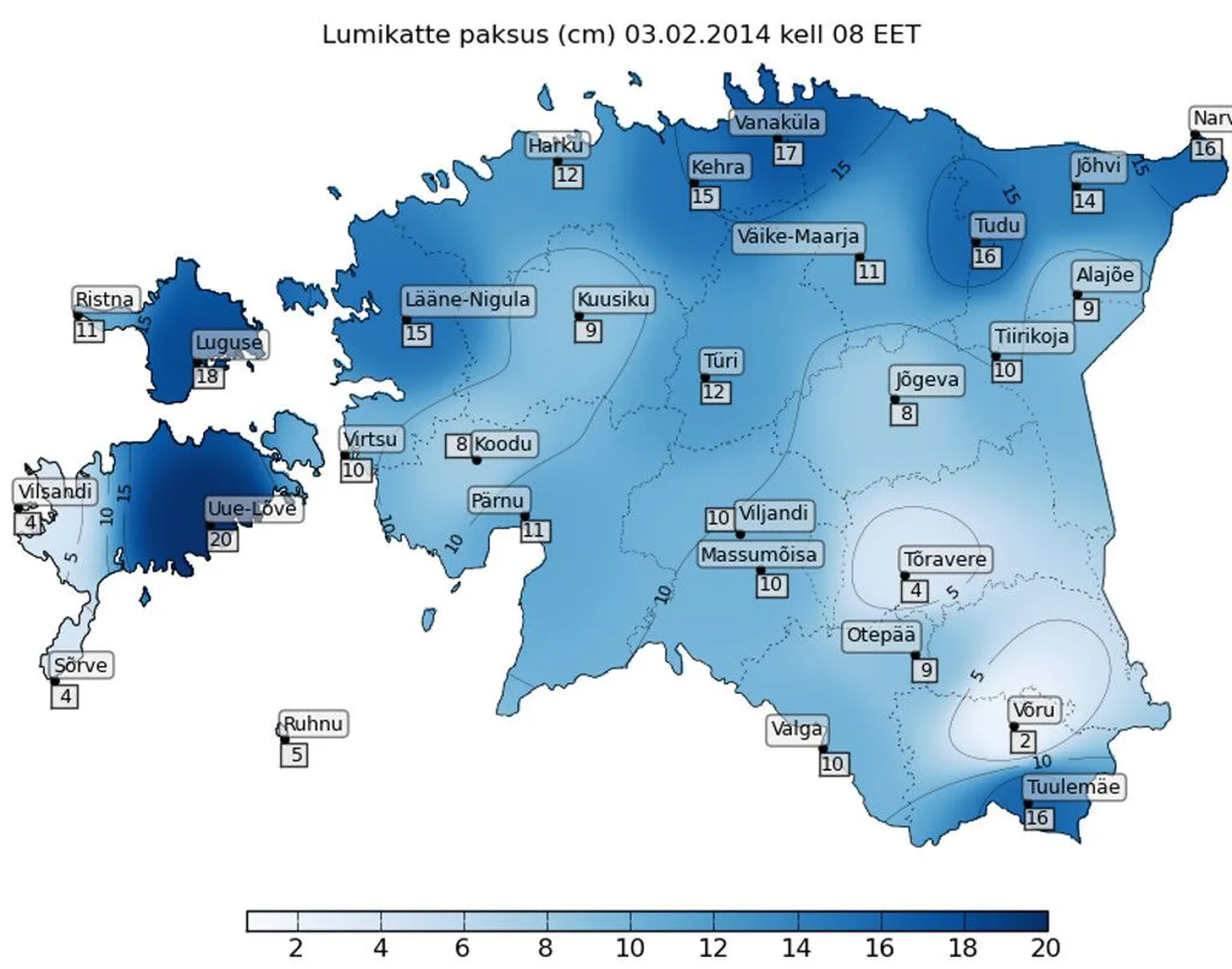 Lumikatte kaart, esmaspäeval 3. veebruaril.