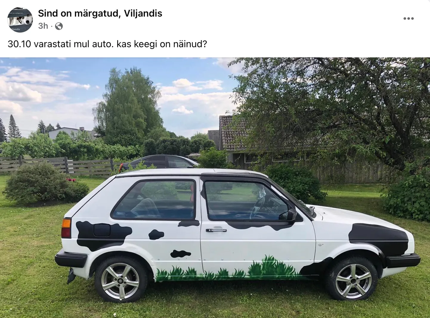 Eile hilisõhtul varastati Viljandist erilise välimusega sõiduk, mis järgmisel päeval leiti Mulgi vallast katuse peale paiskununa.