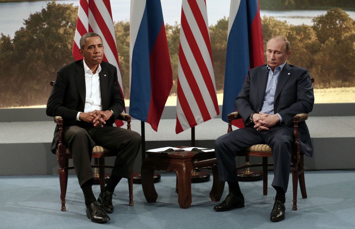Barack Obama ja Vladimir Putin  2013. aastal Põhja-Iirimaal Enskillenis G-8 riikide tippkohtumisel