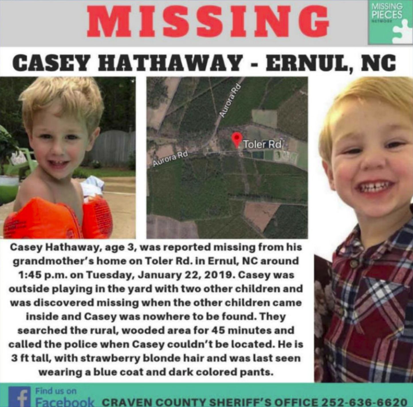 Kaduma läinud 3-aastane Casey Hathaway.