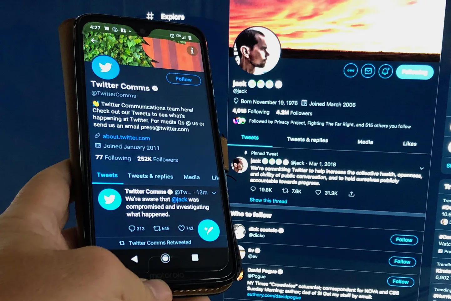 Twitteri sõnum, millega kinnitati Jack Dorsey konto häkkimist.