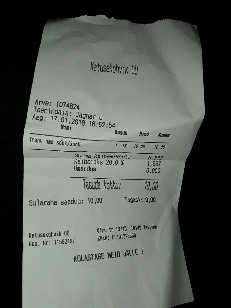 Katusekohviku trahvikviitung.