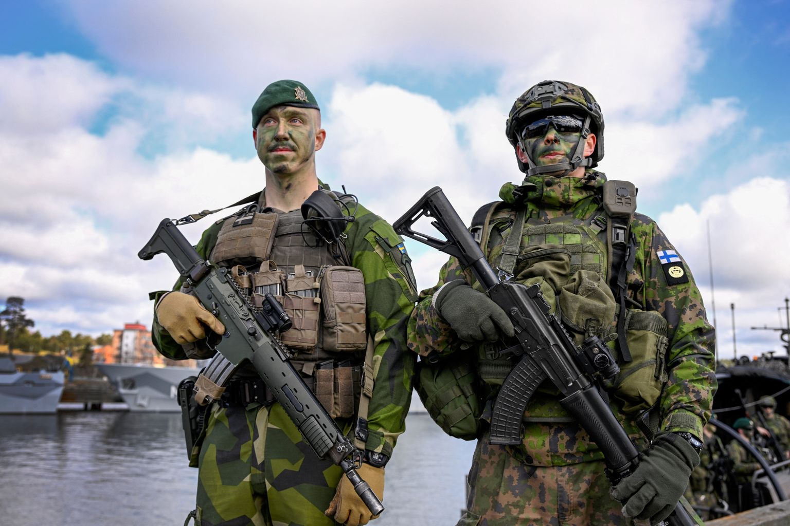 Rootsi ja Soome sõdurid ühistel õppustel, 28. aprillil 2023. aastal Stockholmis.
