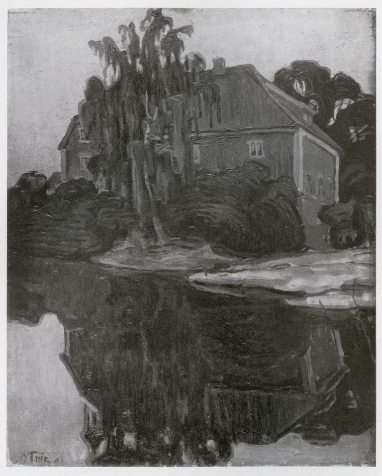 Nikolai Triik. Maja järve kaldal. Norra maastik. 1907