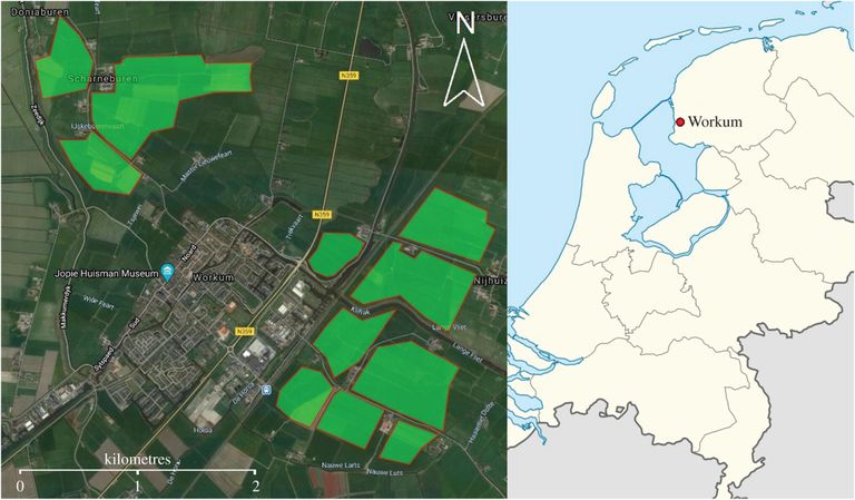 Robotpistriku katsetamiseks kasutati rohelisega märgitud põlde Hollandis Workumi  lähedal.