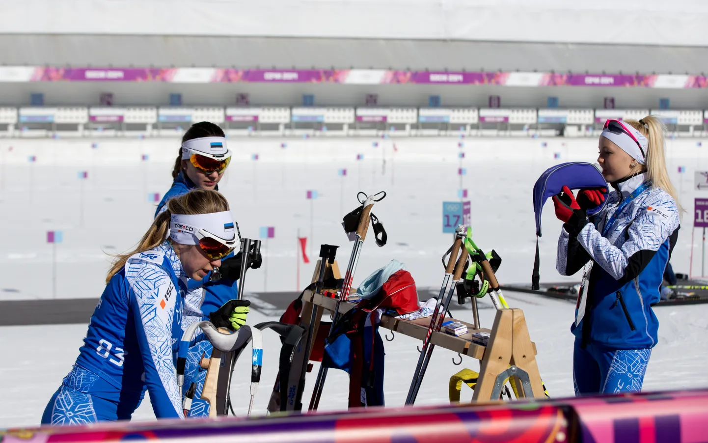 Eesti naiste laskesuusakoondise treening Sotši taliolümpiamängudel.