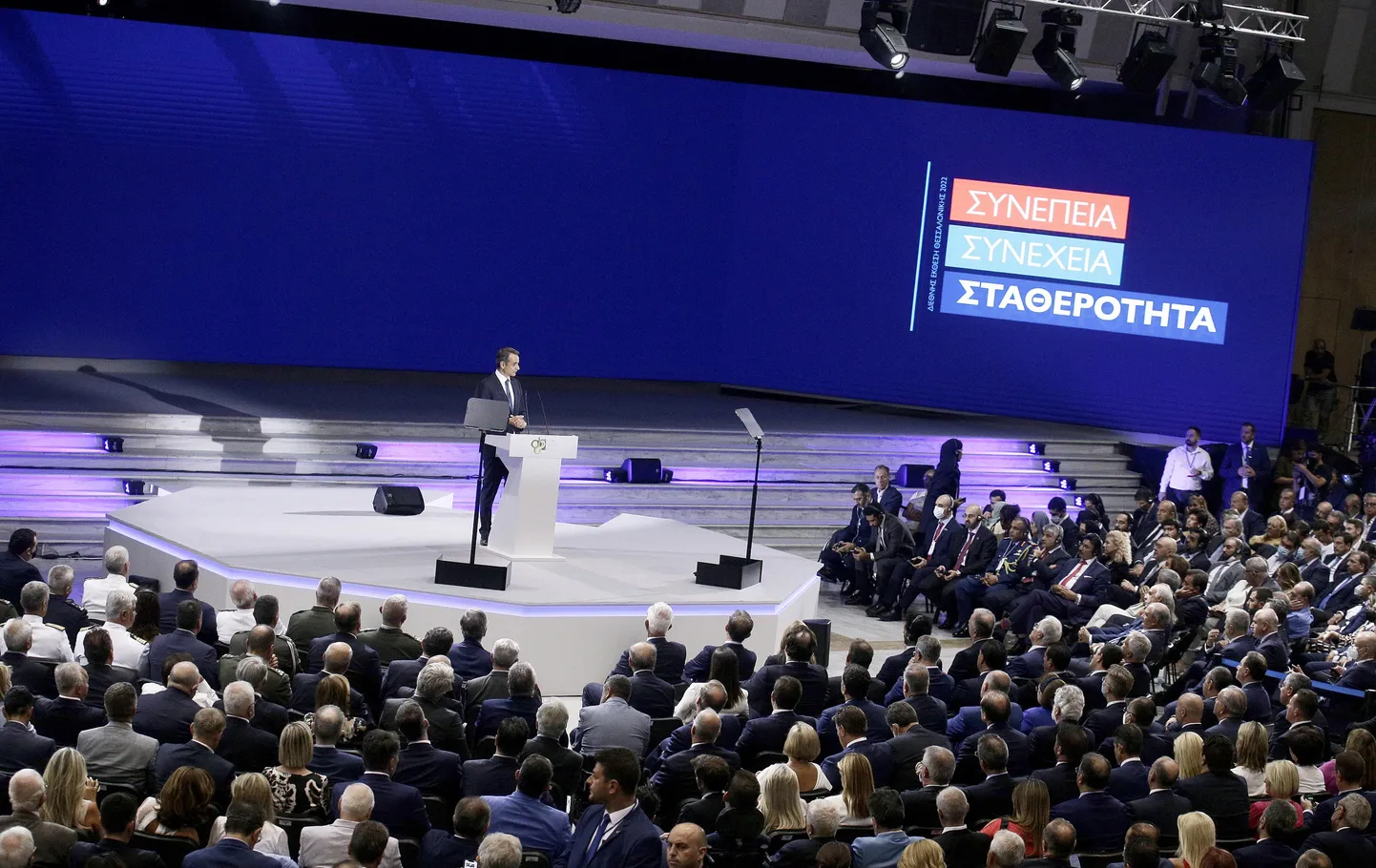Kreeka peaminister Kyriakos Mitsotakis pidas 86. Thessaloniki rahvusvahelise messi avakõne 10. septembril 2022. Thessaloniki International Fair (TIF) korraldab Kreeka koos Araabia Ühendemiraatidega ning tänavuse messi peateemaks on tehnoloogia.  EPA/ACHILLEAS CHIRAS