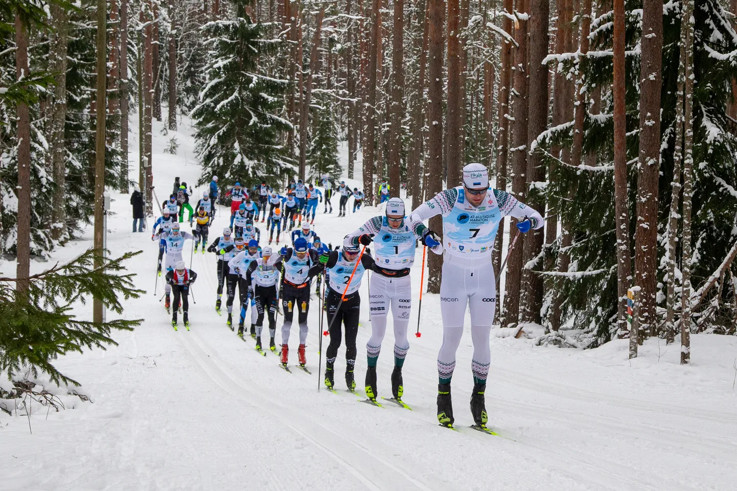 Alutaguse tänavune klassikamaraton esimesel kilomeetril.