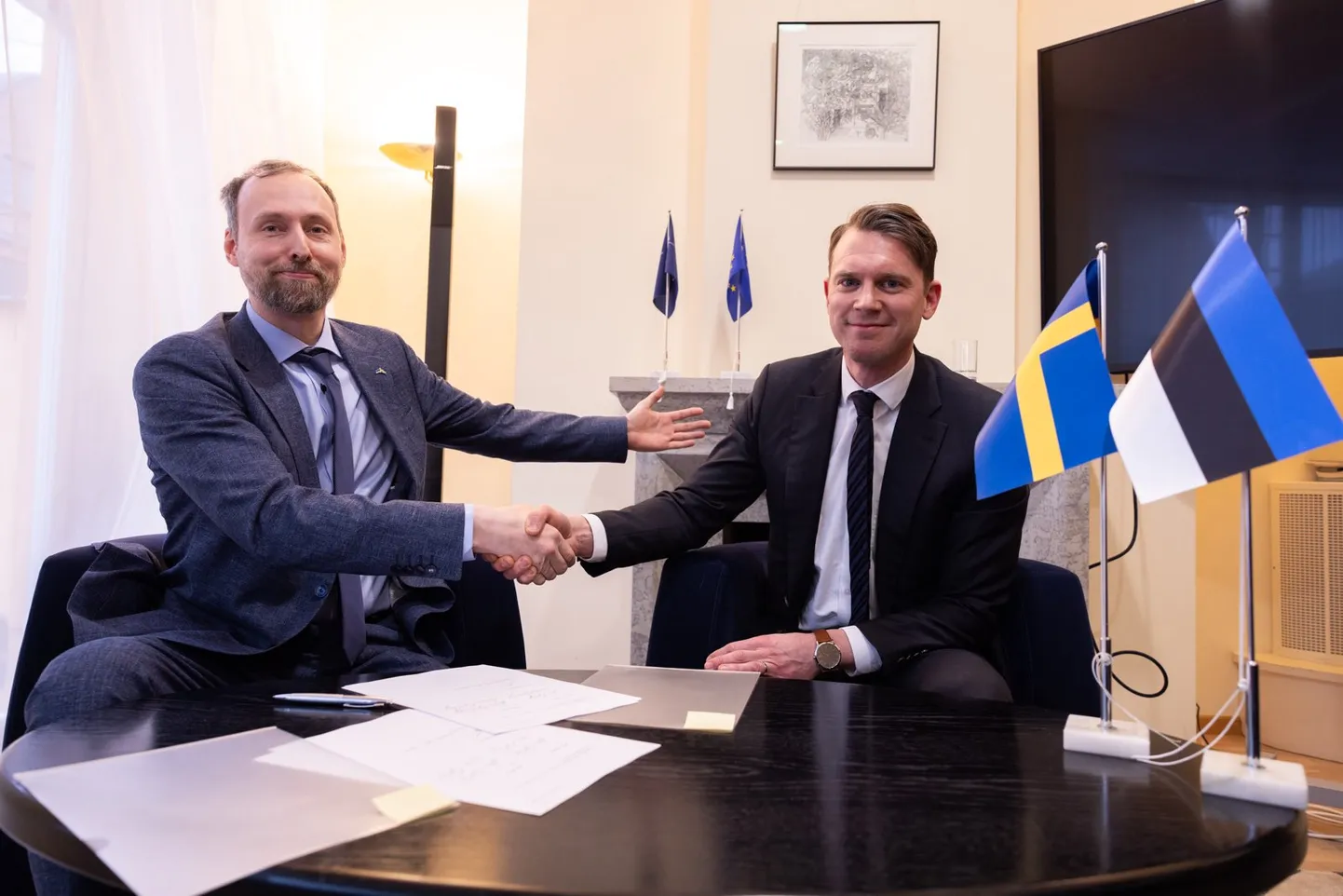 Marduki tegevjuht Toomas Pruuden ja Saabi strateegiajuht Linus Rydberg.