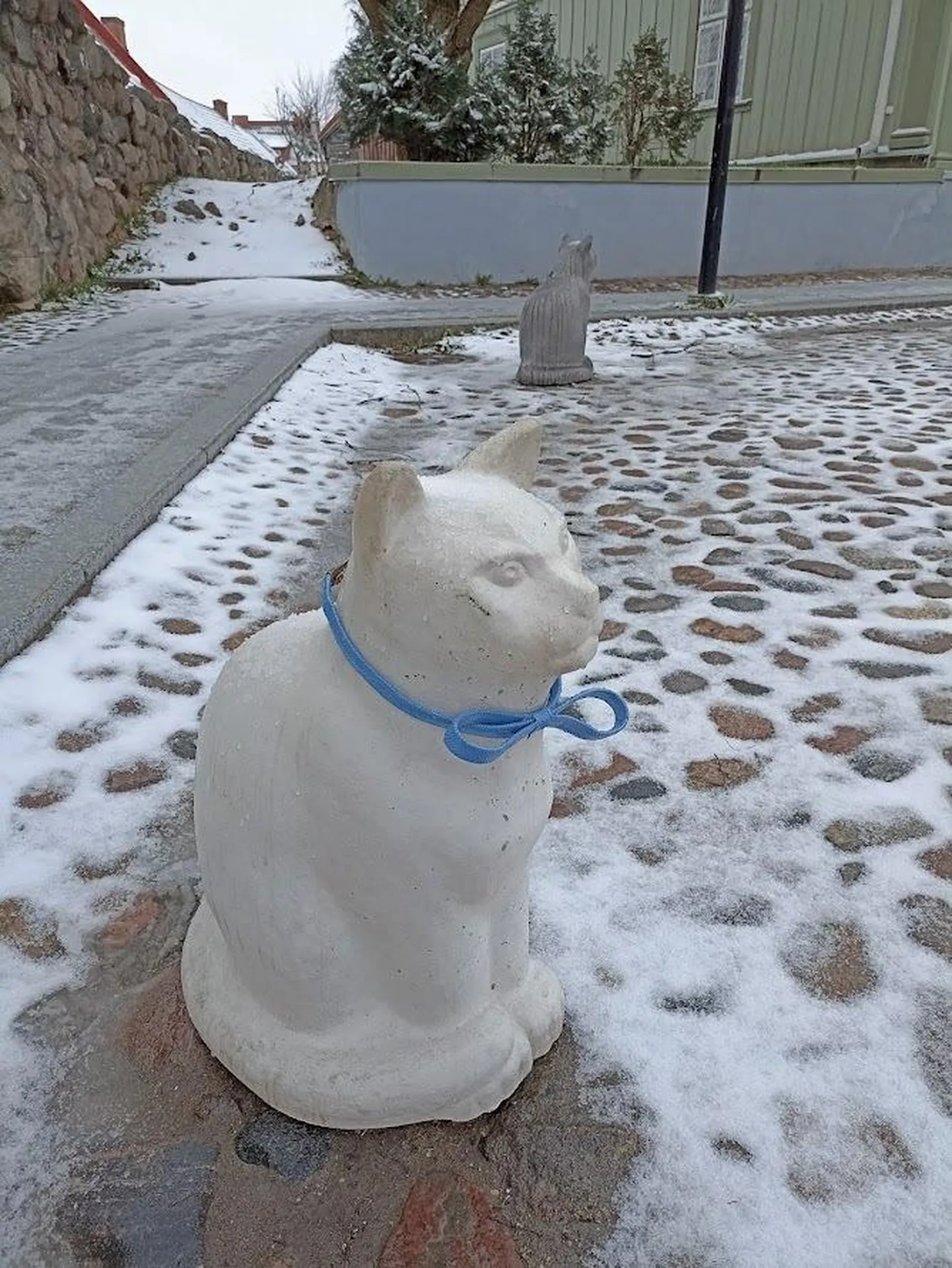 Esmaspäevases lumes kippus Albert ümbrusega ühte sulama, aga lips, mille sepp Tõnis Luik oli talle kaela seadnud, paistis kaugele.